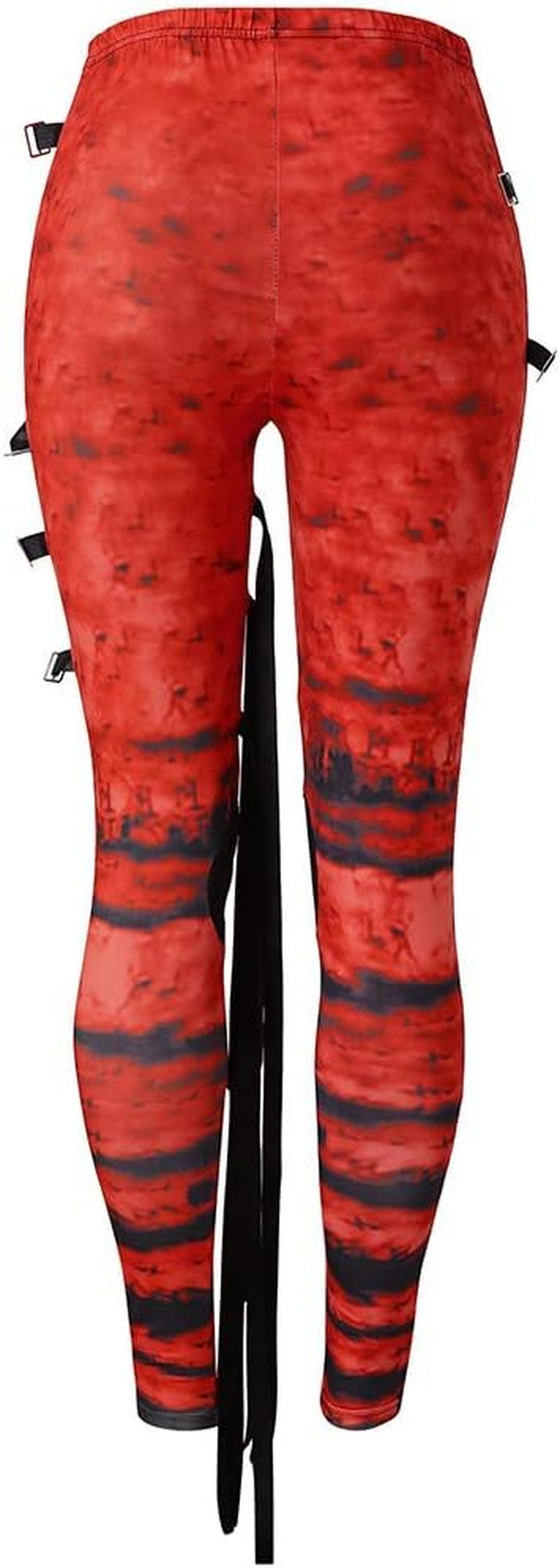Gothic steampunk distressed skinny leggings with belt strap, featuring retro tie-dye jogger style for women.