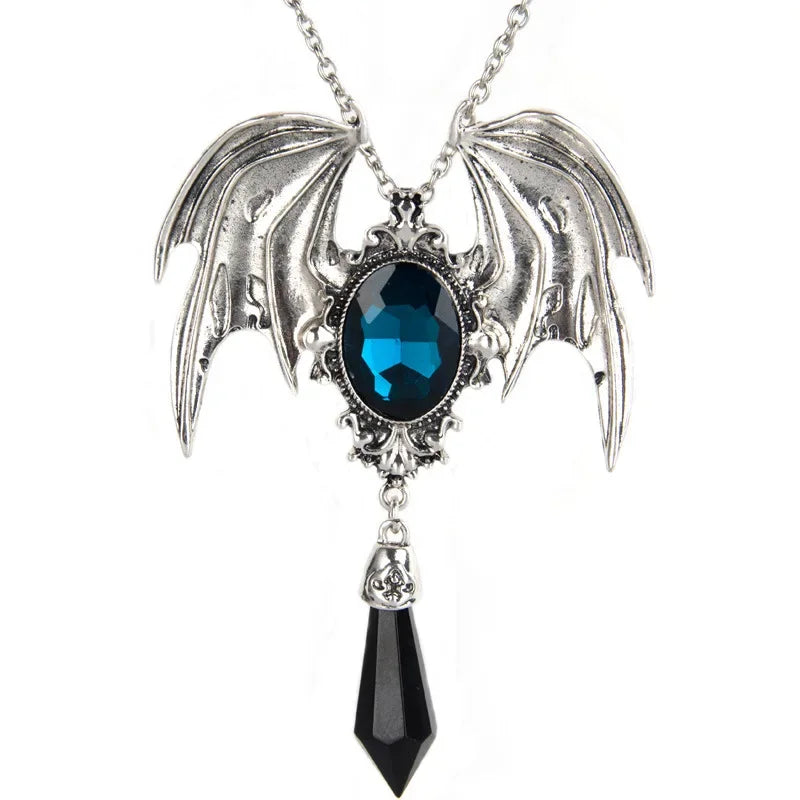 Gothic dragon bat eagle heart rose pendant necklace with intricate metal design, unisex costume jewelry for men and women.