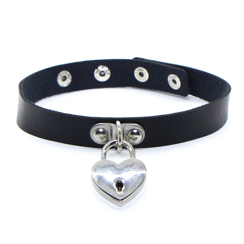 Gothic punk leather choker necklace with edgy spike details, ideal for parties and festivals, from PressureDen.store