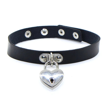 Gothic punk leather choker necklace with edgy spike details, ideal for parties and festivals, from PressureDen.store
