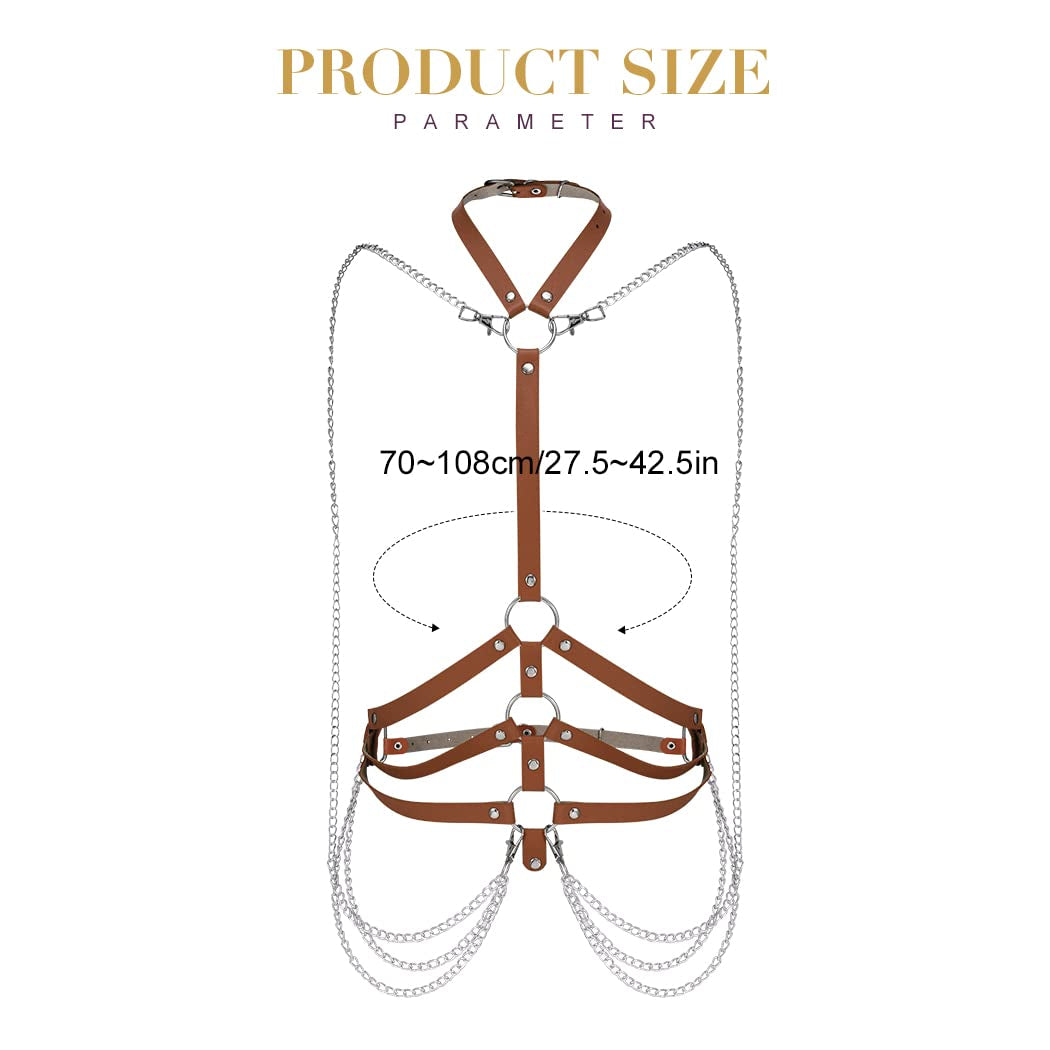 Fashion Harness Belt plus Size Harness Waist Belts Punk Leather Body Harness for Women (Brown)