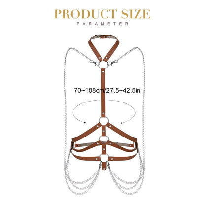 Fashion Harness Belt plus Size Harness Waist Belts Punk Leather Body Harness for Women (Brown)