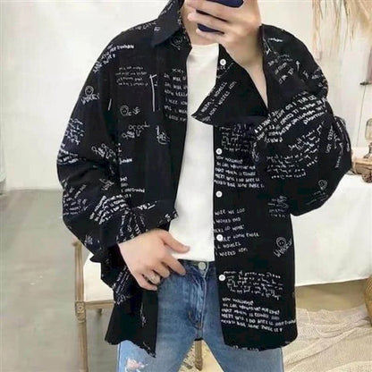 Long sleeve goth shirt with lightning design for men and women, featuring Korean Harajuku, retro hip-hop style, by PressureDen.