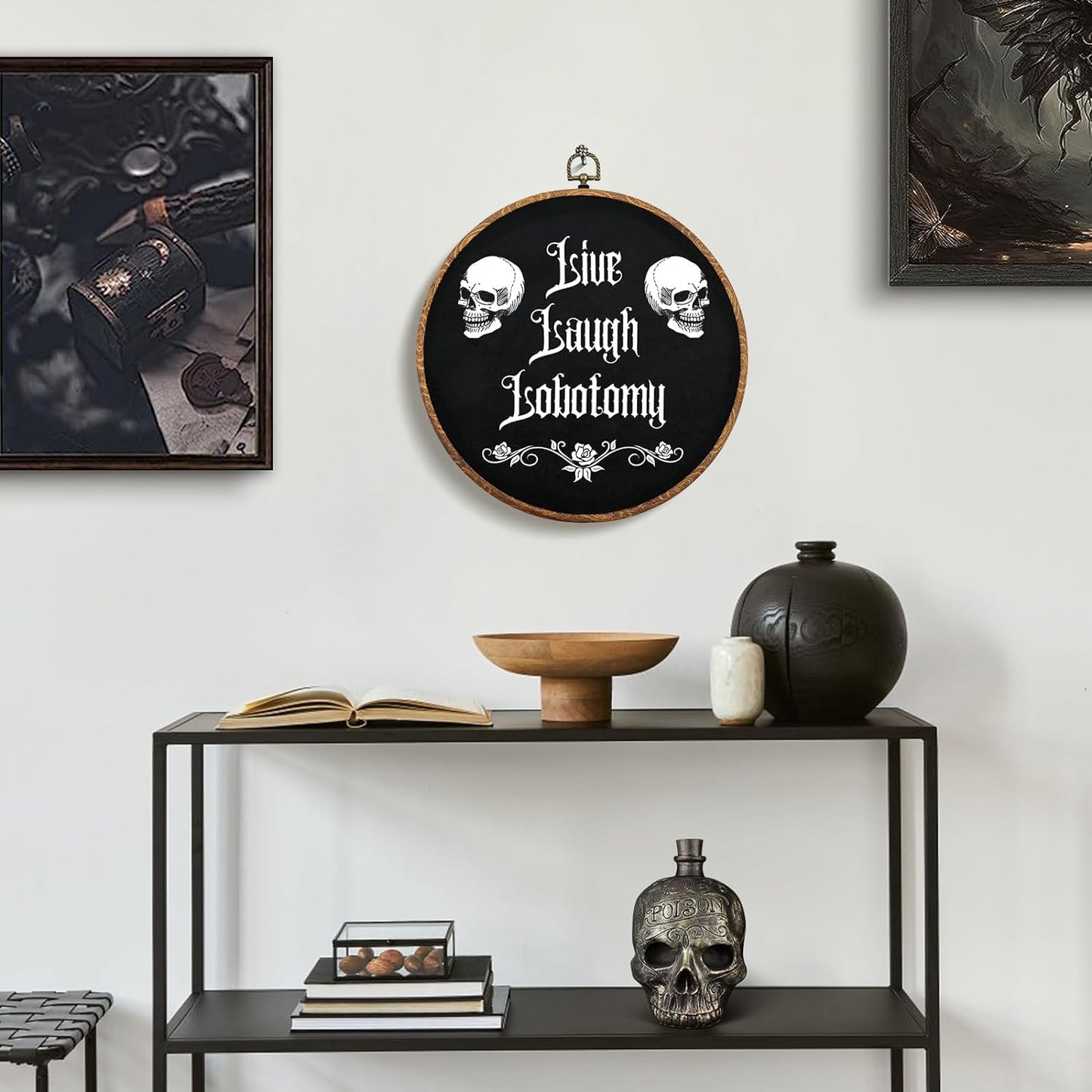 Gothic Wall Decor,Funny Humor Goth Home Decor,Live Laugh Lobotomy Sign for Gothic Decor,Dark Black Wall Art Hanging for Bedroom,Kitchen,Bathroom,Office