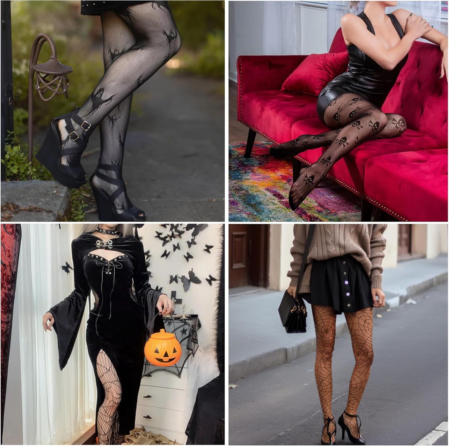 Versatile 3-Pack Patterned Fishnet Tights for Women - Spiderweb Design for Halloween & Everyday Style