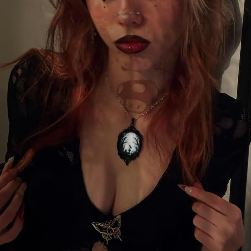 Goth Raven Cameo Necklace - Gothic Crow Pendant, Vintage Halloween Witch Jewelry for Women