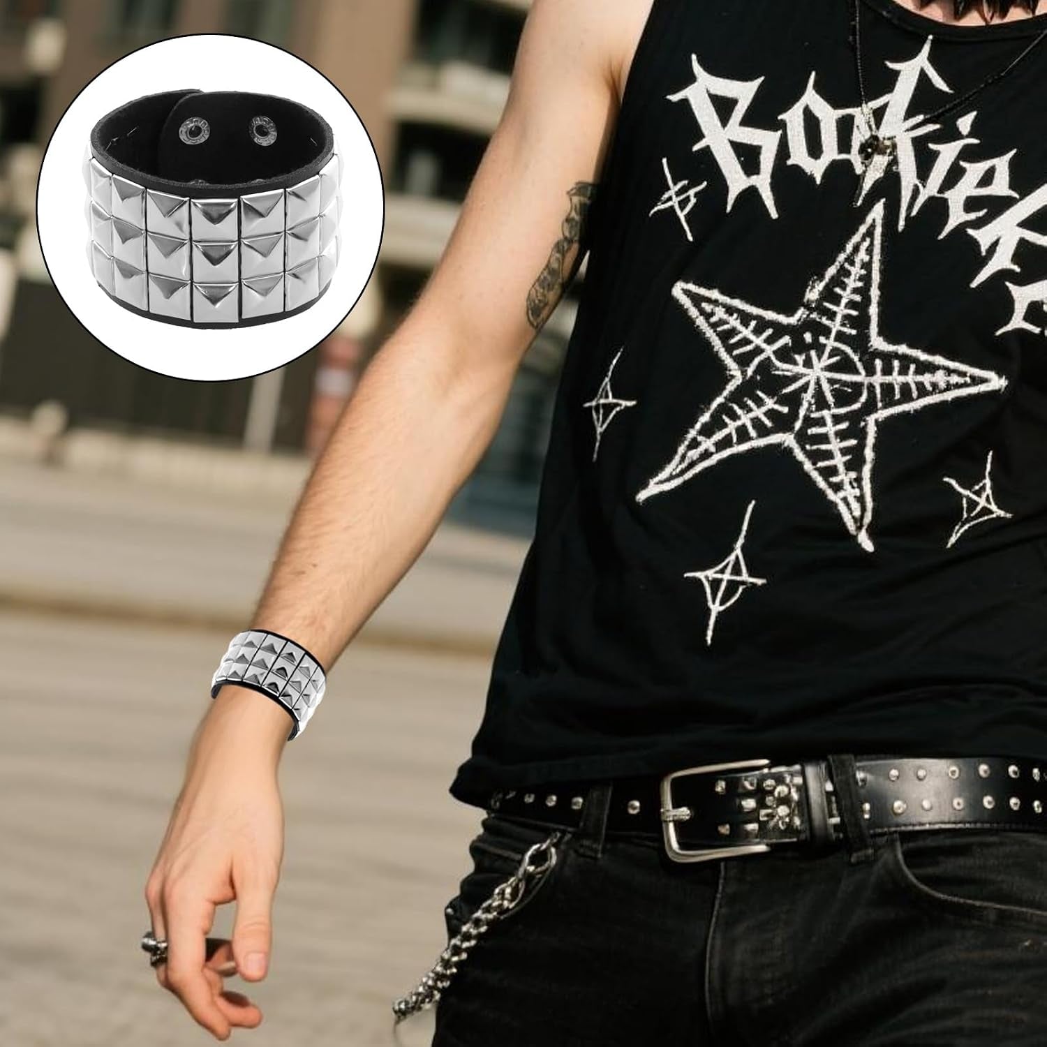 3 Pcs Leather Studded Bracelet Punk Choker Set Rock Jewelry Emo Costume Accessories for 80S Vintage Women