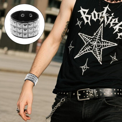 3 Pcs Leather Studded Bracelet Punk Choker Set Rock Jewelry Emo Costume Accessories for 80S Vintage Women
