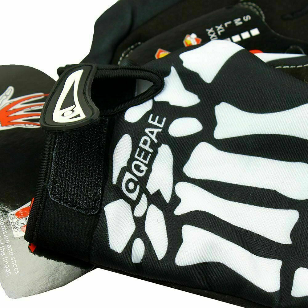 Gothic biker skeleton bone full finger gloves by PressureDen.store, designed for racing, cycling, and mechanics.
