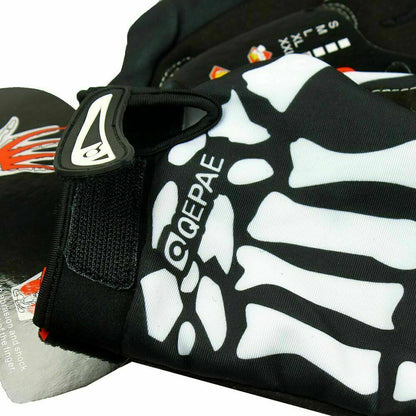 Gothic biker skeleton bone full finger gloves by PressureDen.store, designed for racing, cycling, and mechanics.