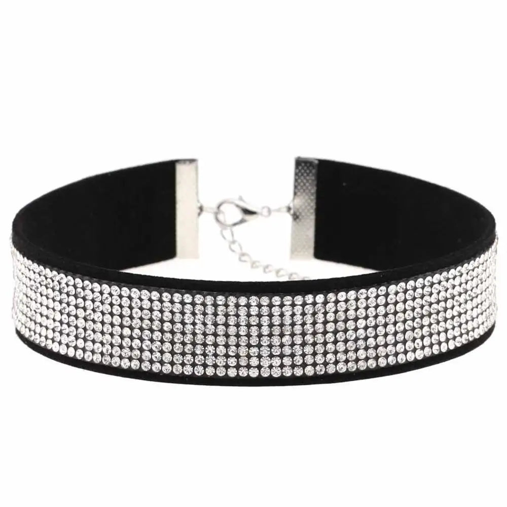 Trendy Harajuku crystal choker necklace with gothic PU leather collar, perfect for punk fashion enthusiasts.