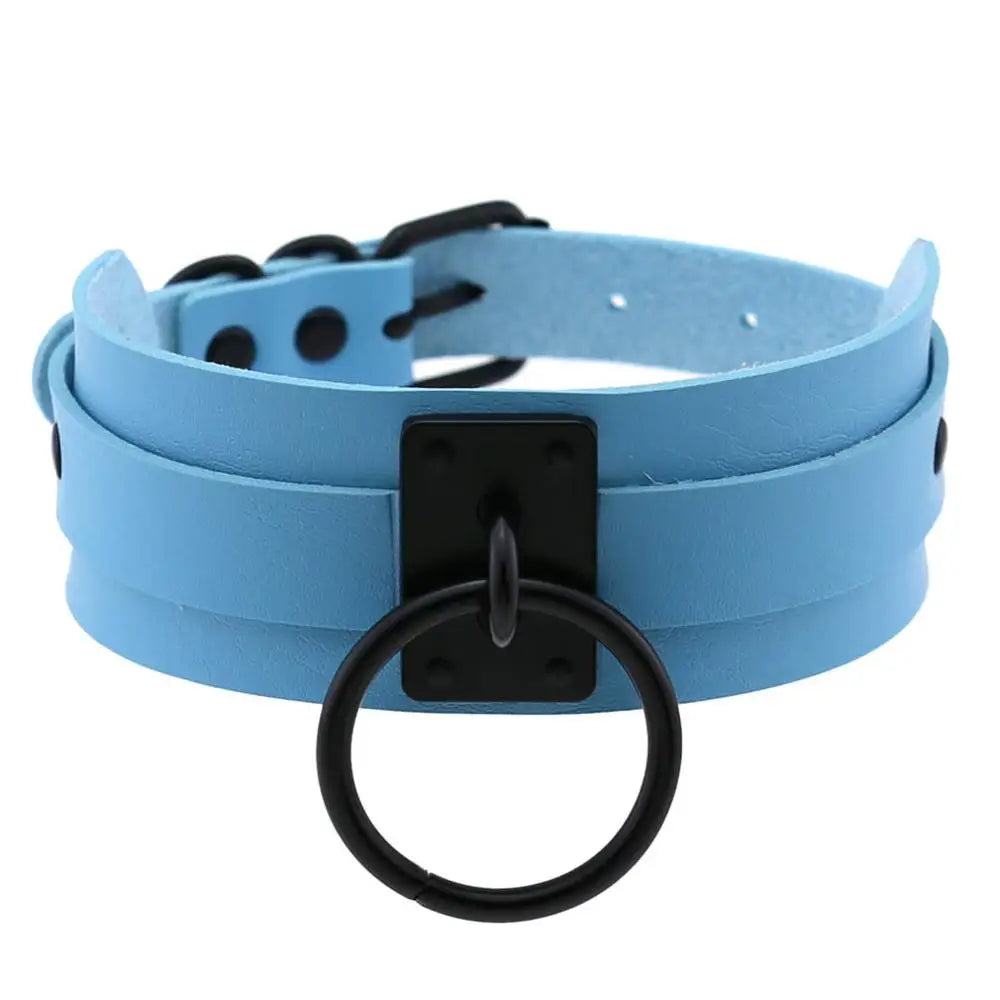Gothic punk black metal leather choker necklace with O-ring design for women and girls, 2023 Harajuku emo rock fashion jewelry