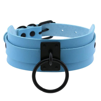 Gothic punk black metal leather choker necklace with O-ring design for women and girls, 2023 Harajuku emo rock fashion jewelry