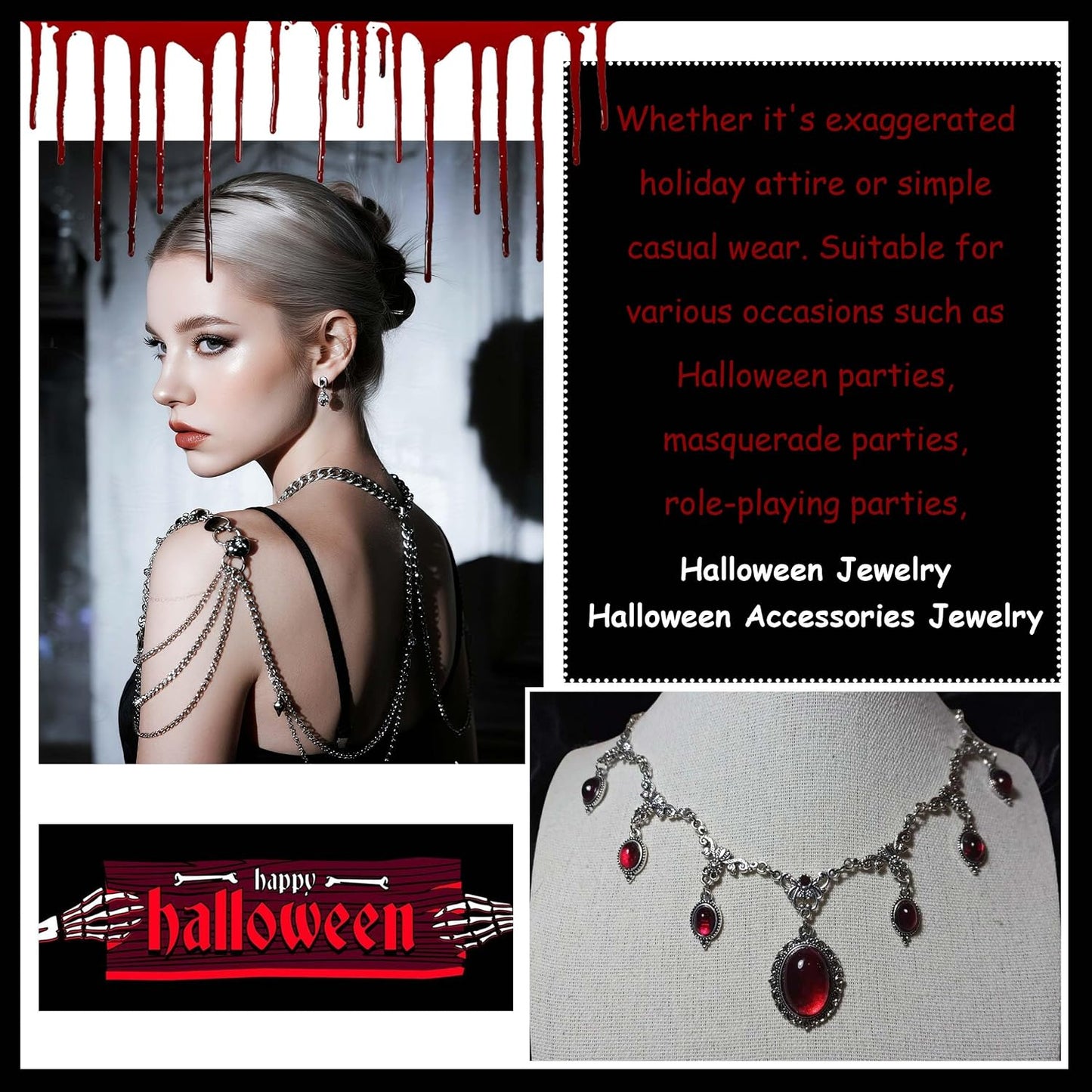 Gothic Red/Black Necklace for Women Blood Charm Necklace Vampire Necklaces Costume Renaissance Costume Women Goth Jewelry Steampunk Cosplay Jewelry Gift for Halloween Party