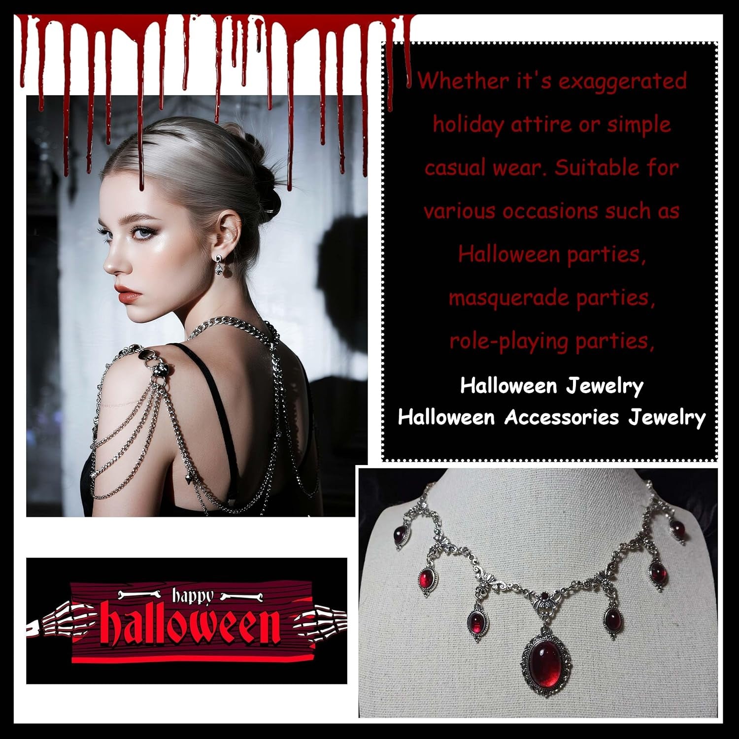 Gothic Red/Black Necklace for Women Blood Charm Necklace Vampire Necklaces Costume Renaissance Costume Women Goth Jewelry Steampunk Cosplay Jewelry Gift for Halloween Party