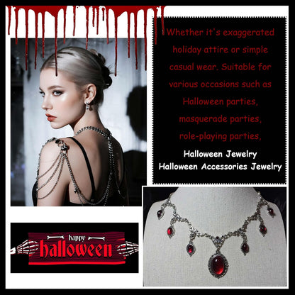 Gothic Red/Black Necklace for Women Blood Charm Necklace Vampire Necklaces Costume Renaissance Costume Women Goth Jewelry Steampunk Cosplay Jewelry Gift for Halloween Party