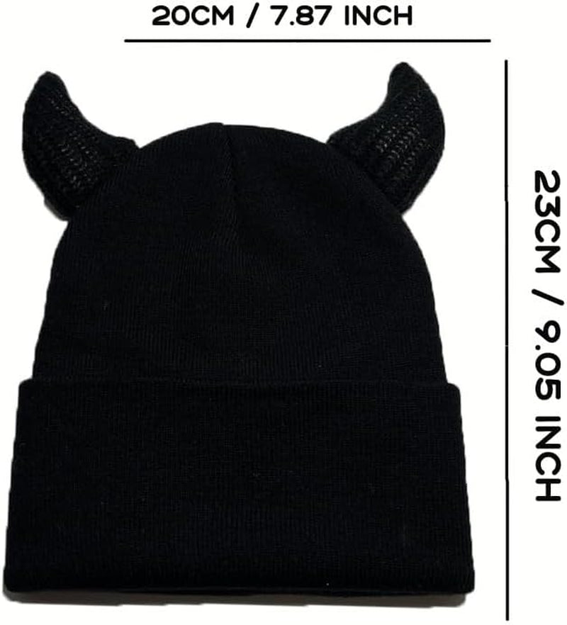 Y2K Devil Horn beanie by ZITEZHGO, unisex emo goth accessory with red devil horns, perfect for Halloween and goth fashion.