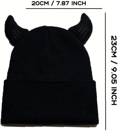 Y2K Devil Horn beanie by ZITEZHGO, unisex emo goth accessory with red devil horns, perfect for Halloween and goth fashion.