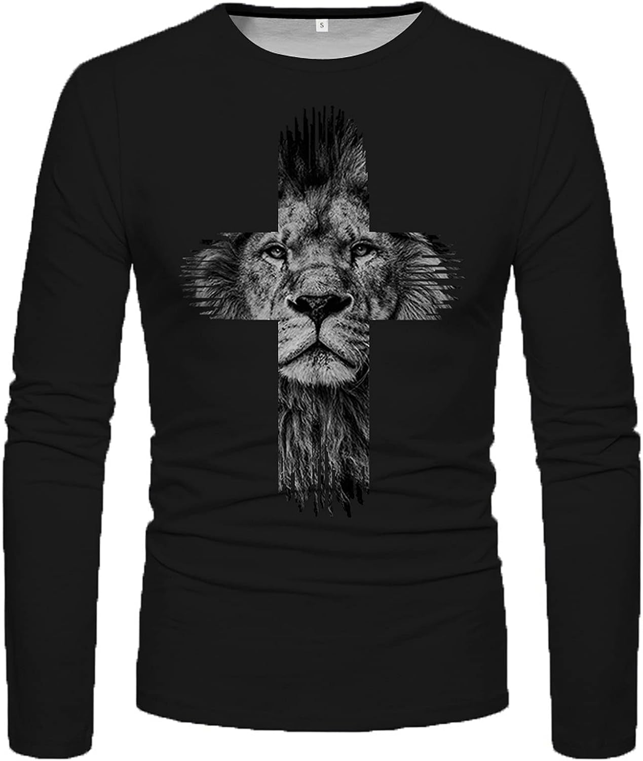 Men's long sleeve graffiti print T-shirt in black with round neck, casual street fashion long sleeve tee from PressureDen.store