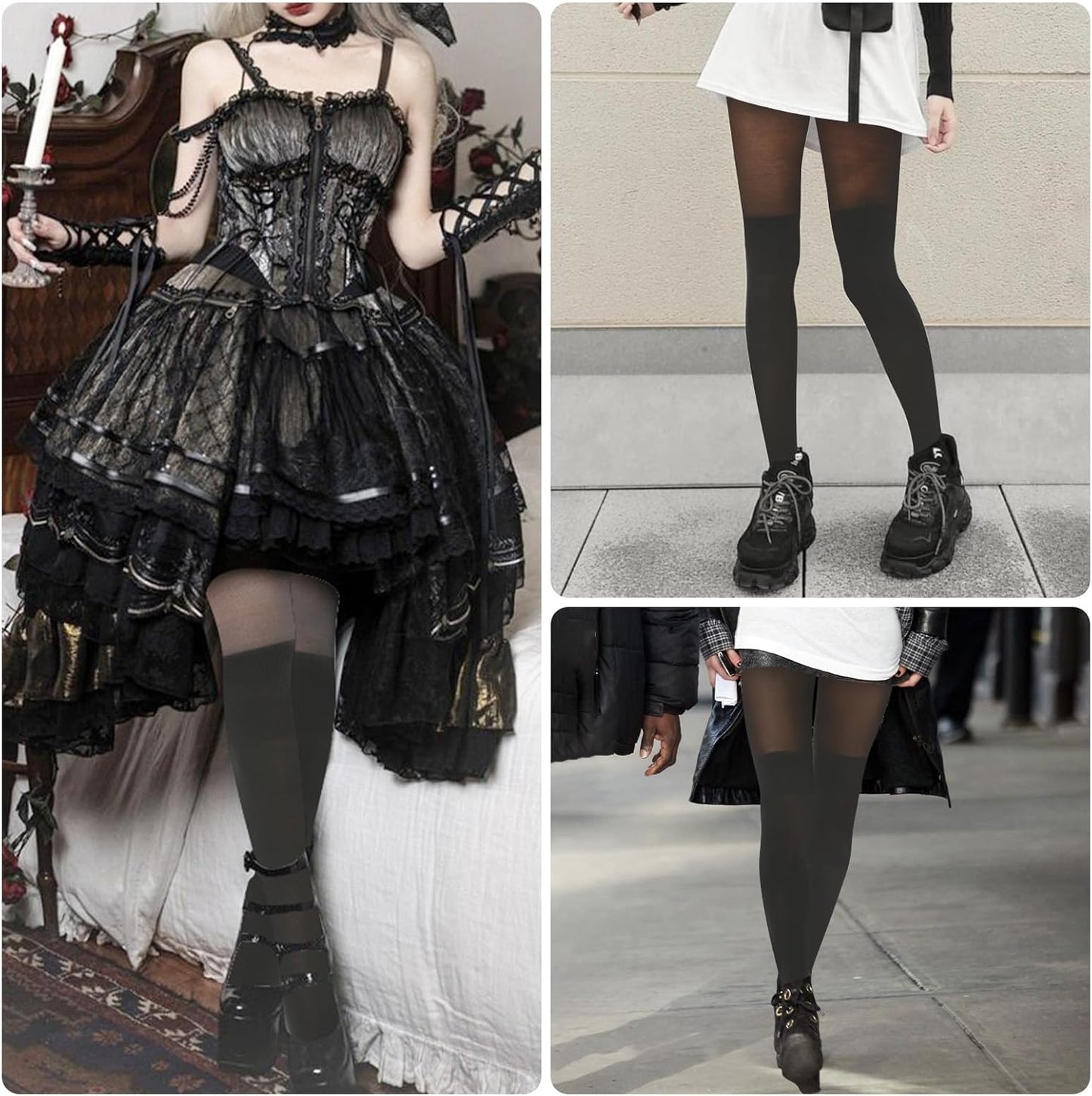 MANZI Gothic faux thigh high suspender tights with over-the-knee stockings, featuring a stylish and edgy design.