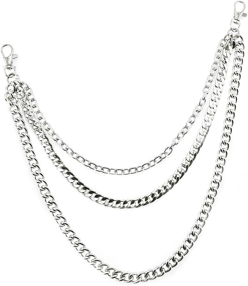 Pants Chain Trousers Chain Belt Chain Wallet Chain Pocket Chain Hip Hop Punk Jeans Chain Key Chain Goth Accessories for Eboy Egirl Women Men (Silver Chain/3)