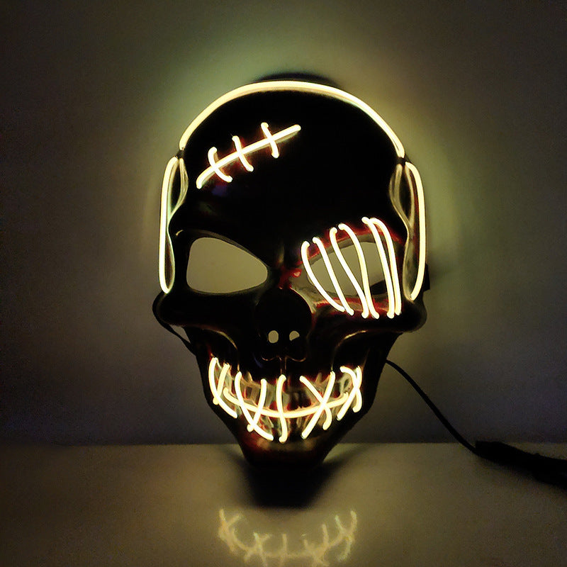 Glowing One-Eyed Pirate Mask for Halloween - LED EL Wire Cosplay Mask for Spooky Parties and Festivals