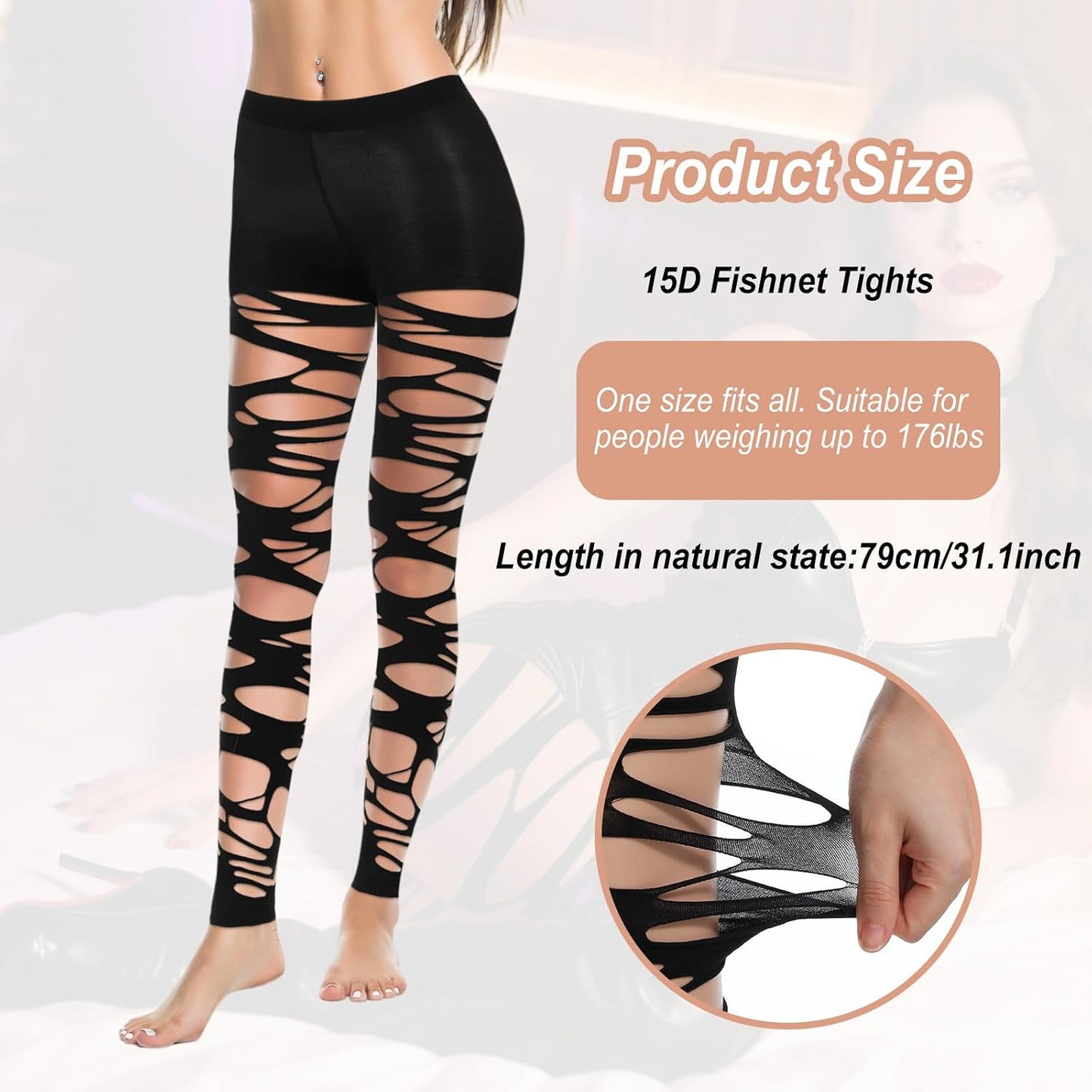 1PCS Gothic Ripped Tights Stockings,Irregular Hollow Out Distressed Mesh Tight for Women,Black Tights Y2K, Punk Rock Rave Party Halloween Cosplay Accessories