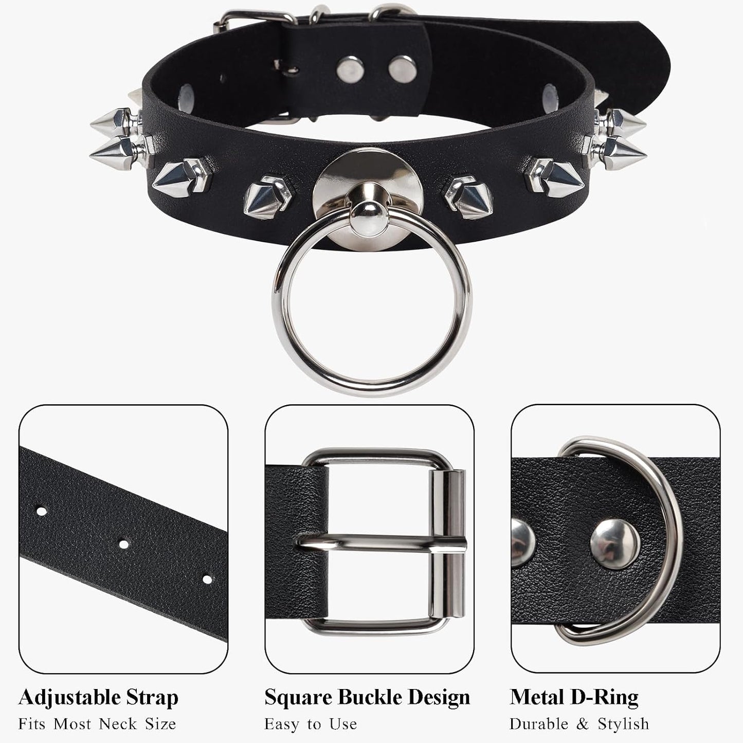 Goth Choker Necklace for Women, Black Choker Collar for Women, Leather Necklace Gothic Jewelry Necklaces Punk Accessories, Fashion Rave Halloween Cosplay Costume