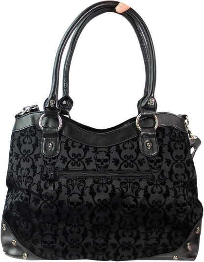 Large black Gothic steampunk ribcage skeleton cameo handbag with shoulder strap, featuring intricate dark design and vintage-inspired details.