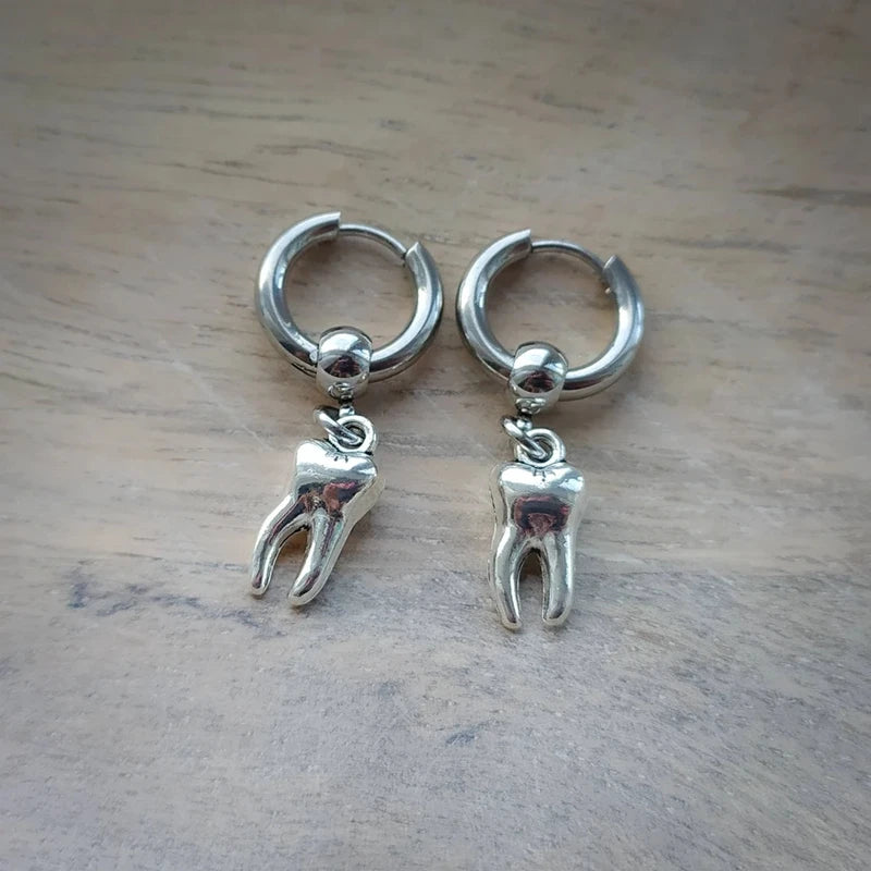 Teeth Earrings, Human Teeth, Huggie Hoops, Mens Earring, Womens Jewelry, Goth Jewelry, Emo, Alternative, Punk Earrings