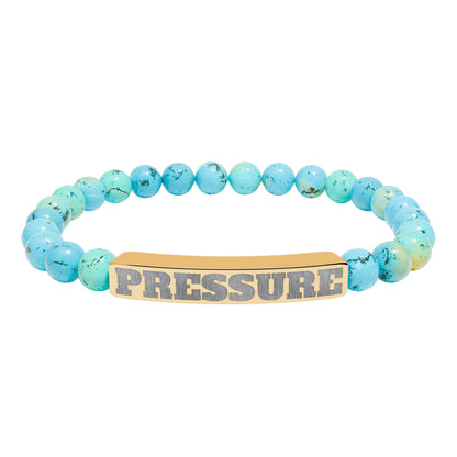 Engraved 'PRESSURE' Natural Stone Stretch Bracelet — Beaded Bar Bracelet for Men & Women