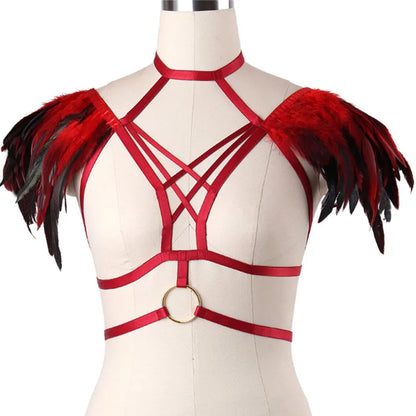 Red Garters Belt Body Harness Bondage Stockings Suspenders Belt Elastic Adjust Strap Lingerie Goth Fetish Dance Wear