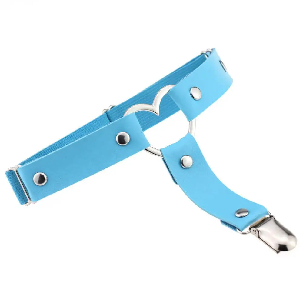 Punk Goth PU Leather Elastic Garter Belt Leg Thigh Ring Suspender Stockings Belt Leg Chain Harness Heart Body Jewelry