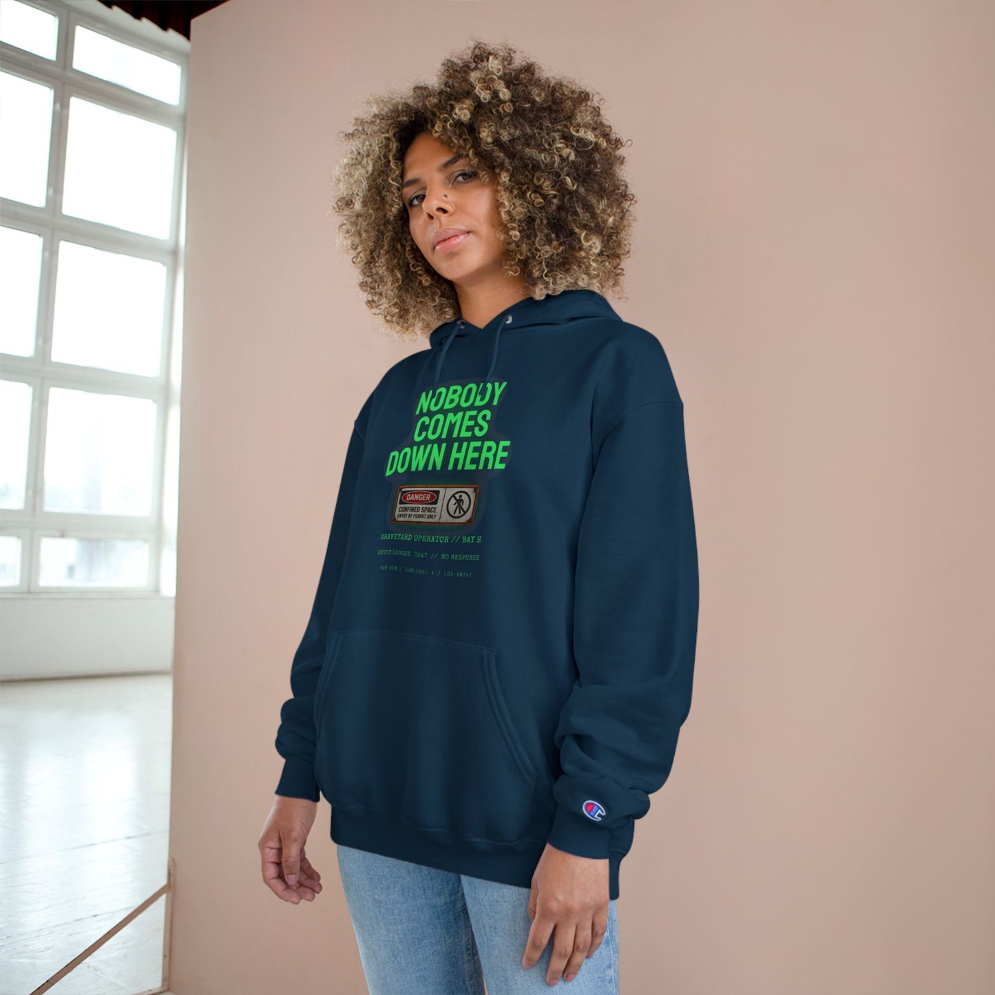 Nobody Comes Down Here - Champion Hoodie