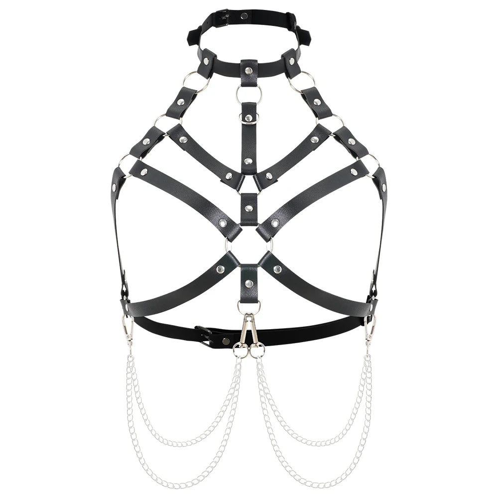 Goth Punk Sexy PU Leather Bra Harness Fashion Chest Harness Woman Outfit Accessoreis Leather Cage Bra Harness Accessories