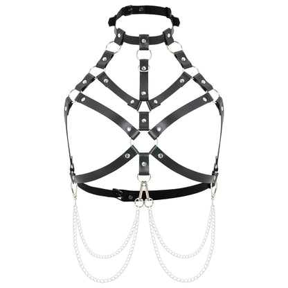 Goth Punk Sexy PU Leather Bra Harness Fashion Chest Harness Woman Outfit Accessoreis Leather Cage Bra Harness Accessories