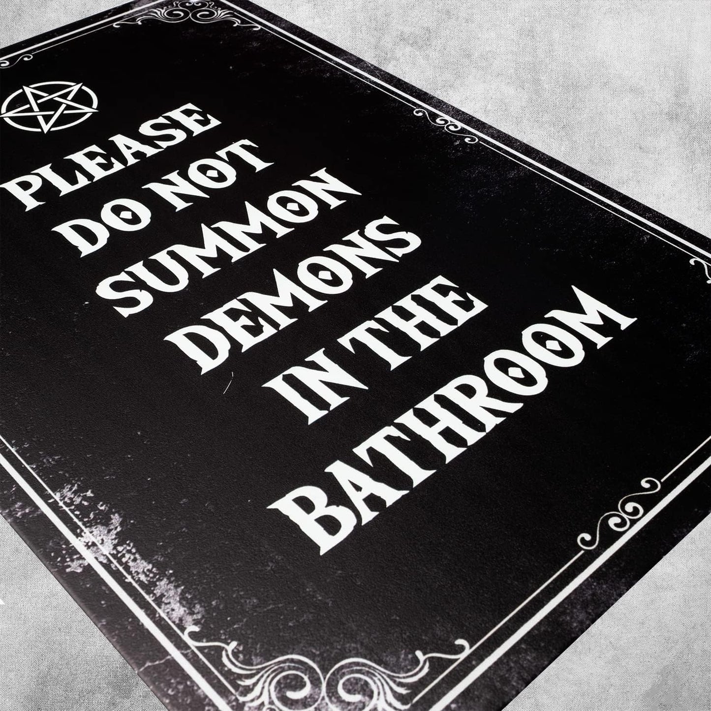 IRISIVITA Spooky Metal Sign, Please Do Not Summon Demons in the Bathroom, Gothic Wall Art, Halloween Decorations, Witchy & Goth Room Decor