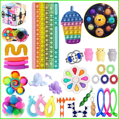33-Piece Sensory Fidget Toy Set - Stress Relief for Kids with Pop & Dimple Fidgets, Ball Tube, Spinner & More!