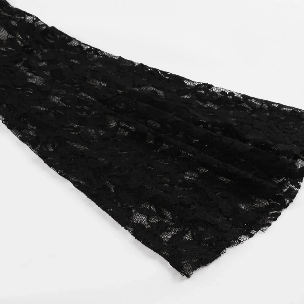 Gothic glam vintage lace flare mini dress from PressureDen.store, perfect for Halloween and party costumes.