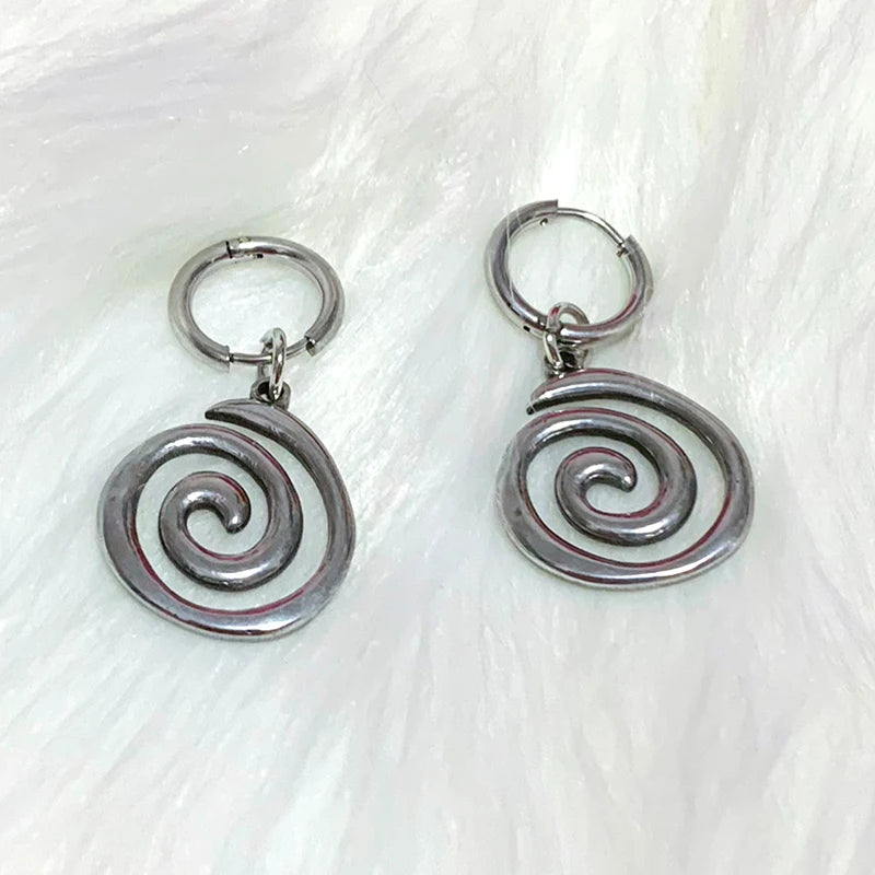 Grunge Jewelry Stainless Steel Swirl Earrings Cool Korean Charms Hoop Earrings for Women Goth Fashion Accessories Cute Punk