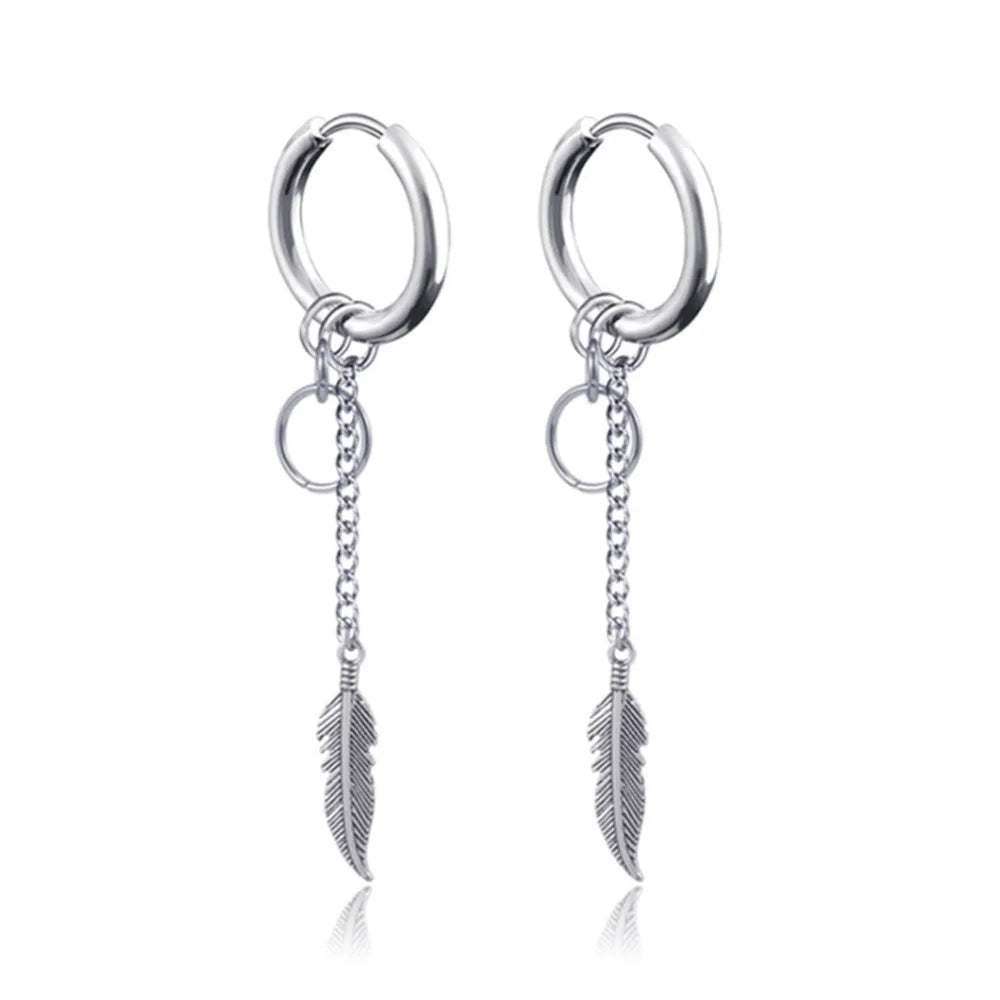 New Punk Stainless Steel Chain Hoop Earrings for Women Men 2021 Trendy Goth Pop Hip Hop Pendants Ear Jewelry Accessories Earring