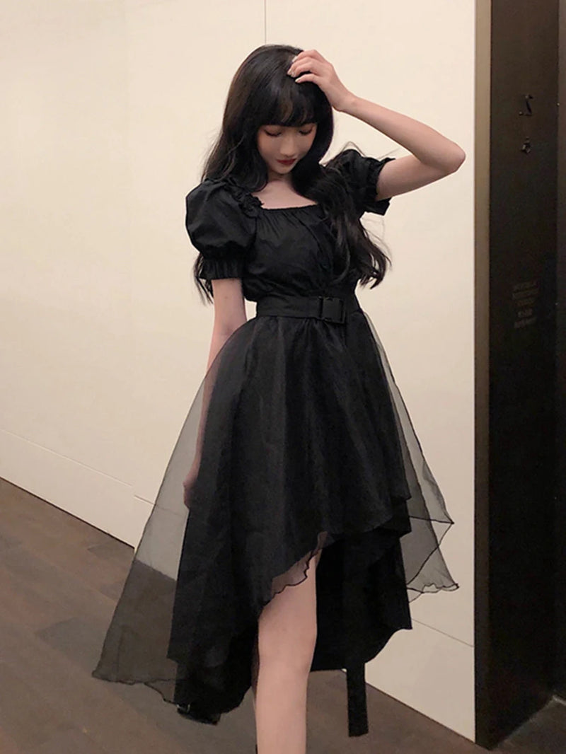 Y2K Harajuku Gothic dress by PressureDen.store, featuring ruffles and mini length, perfect for Kawaii and Fairycore fashion styles.