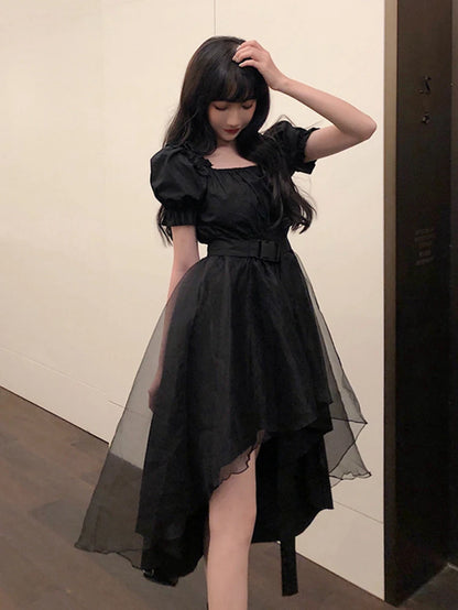 Y2K Harajuku Gothic dress by PressureDen.store, featuring ruffles and mini length, perfect for Kawaii and Fairycore fashion styles.