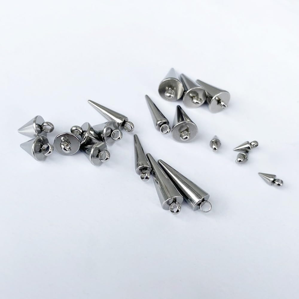 about 48Pcs 4 Size Spike Beads Stainless Steel Charms Cone Pendants Gothic Charms for Jewelry Making Necklace Bracelet Earrings DIY Craft
