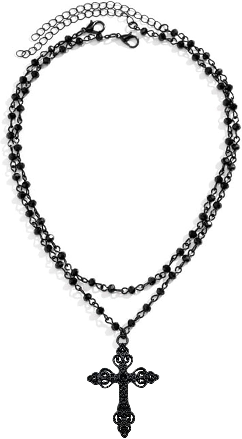 Layered Gothic cross necklace by Haceolhada featuring punk style choker for women, ideal for Halloween, Christmas, or New Year celebrations.