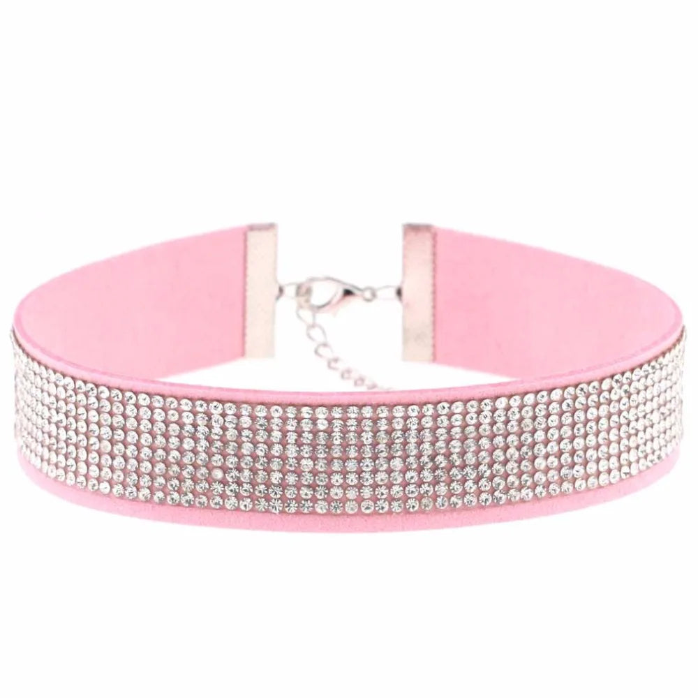 Trendy Harajuku crystal choker necklace with gothic PU leather collar, perfect for punk fashion lovers.