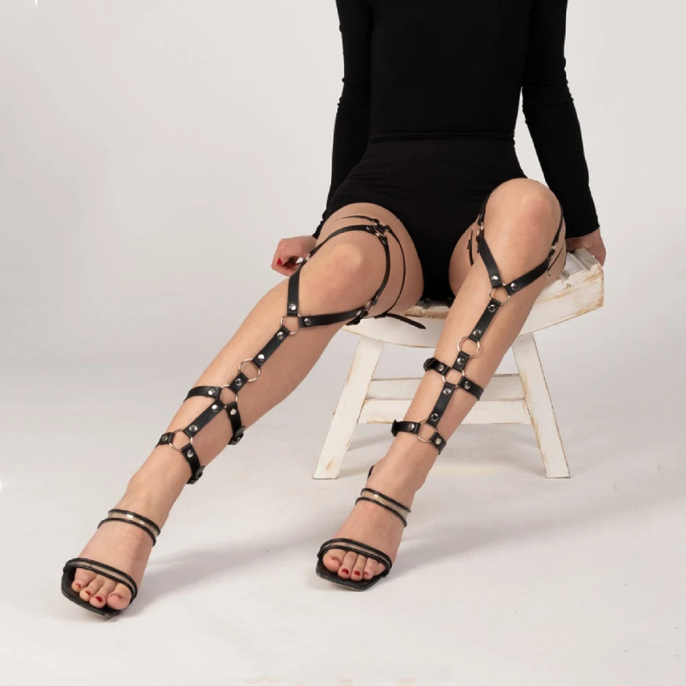 Women Fashion Leather Suspender for Legs Street Style Straps Thigh Bondage Harness Caged Leg Harness Goth Clothing Accessories