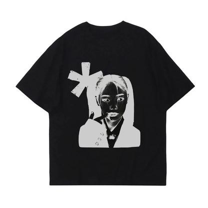 Unisex Y2K graphic print tee by PressureDen.store, short sleeve shirt with bold punk-inspired streetwear design.