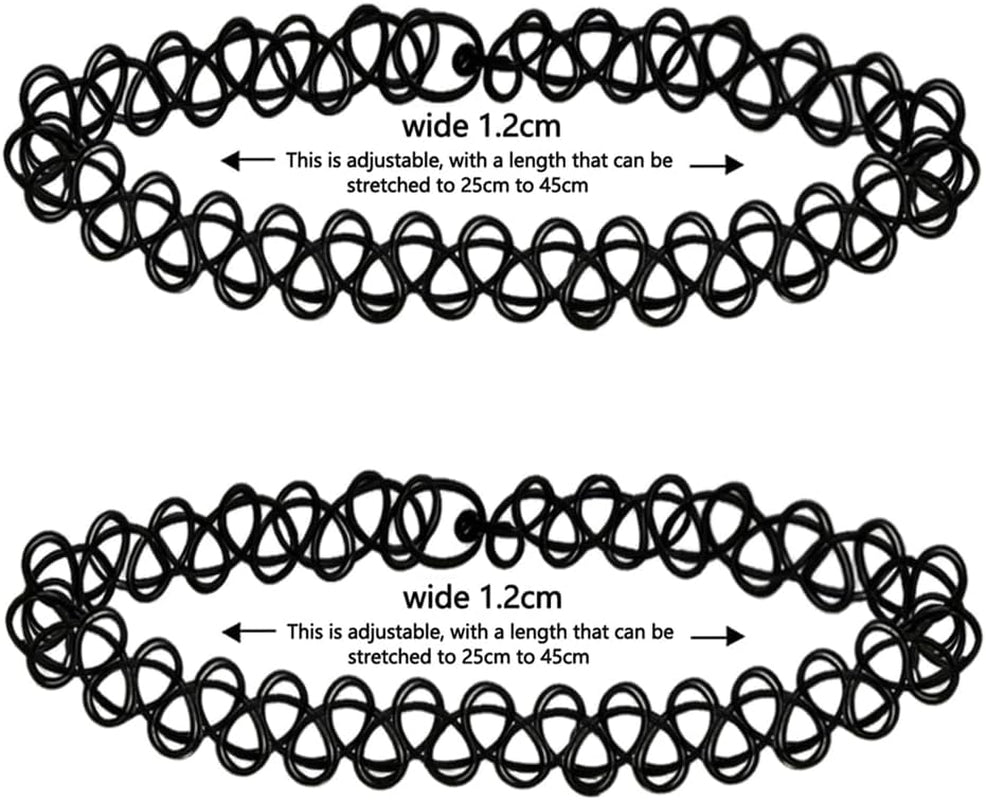 WLXNCYKE stylish 2-piece rainbow and blue 90s tattoo choker necklaces for women, adjustable gothic elastic neckwear, close-up view