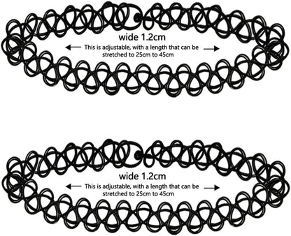 WLXNCYKE stylish 2-piece rainbow and blue 90s tattoo choker necklaces for women, adjustable gothic elastic neckwear, close-up view